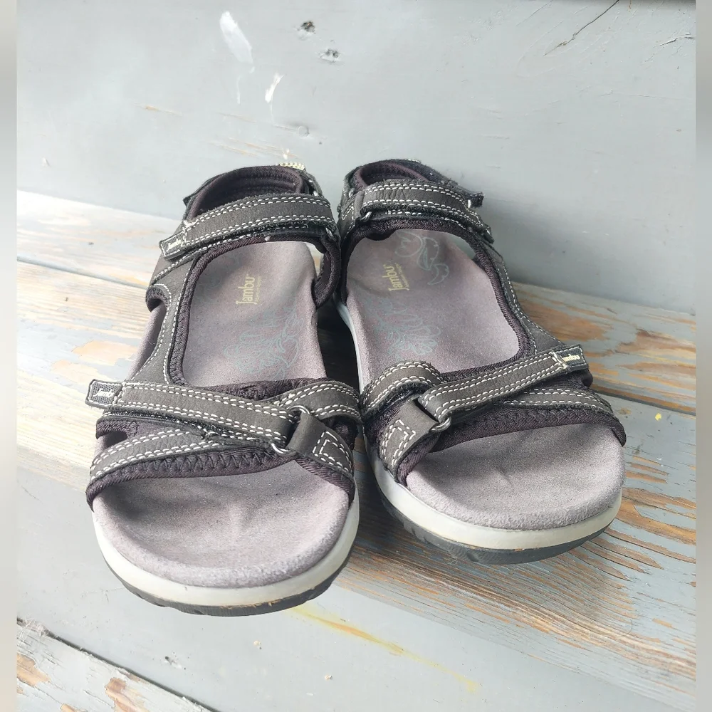 JAMBU All Terra Design Womens Sandals Leather Black Size 8.5M
